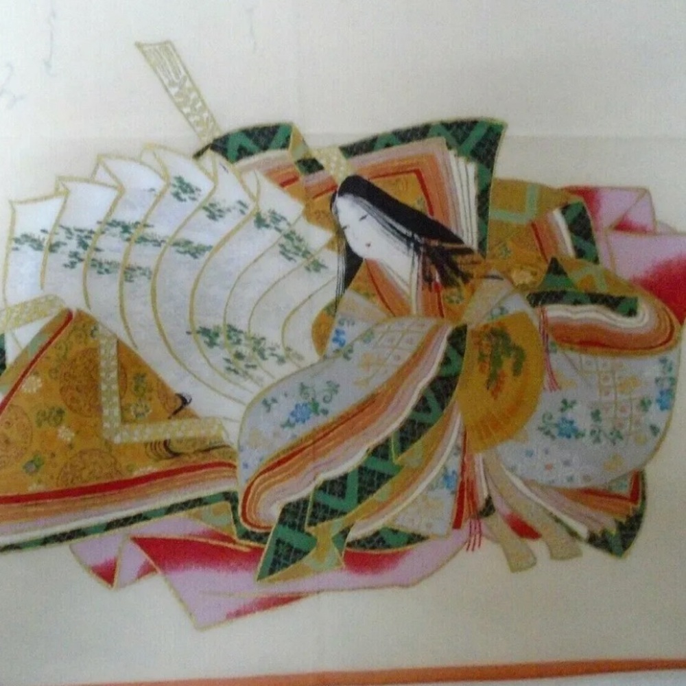 Japanese Motif Linen Handkerchief or Scarf, Izumi Shikibu - Picture 6 of 7